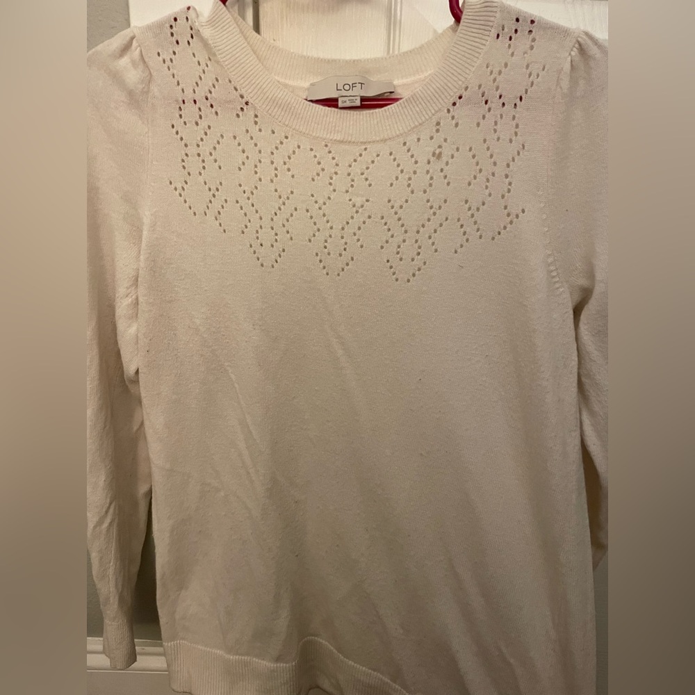 LOFT maternity- small cashmere soft ivory white sweater eyelet cutout